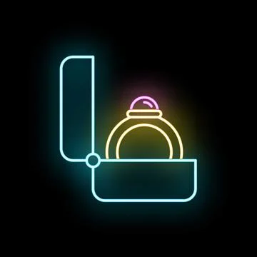 Neon glowing engagement ring in open box Stock Illustration