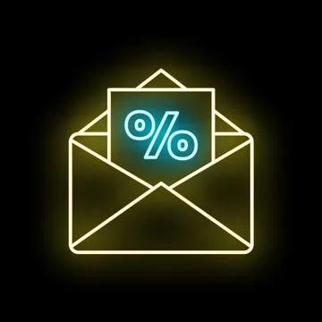 Neon glowing envelope opening with discount offer 库存插图