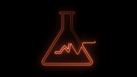 Neon glowing erlenmeyer flask with ecg heartbeat line on black background Stock Footage 322983380