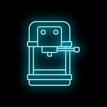 Neon glowing espresso coffee machine outline icon Stock Illustration