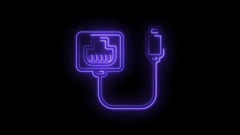 Neon glowing Ethernet connector and plug symbol animation on icon black Stock Footage 333961978