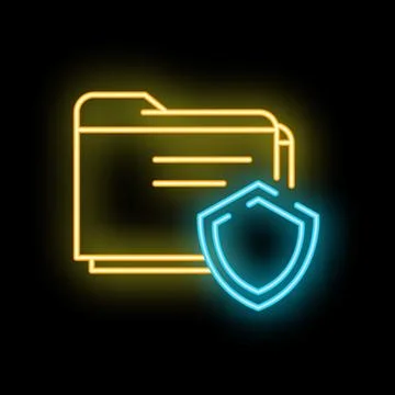 Neon glowing file folder icon with shield providing data protection イラスト素材
