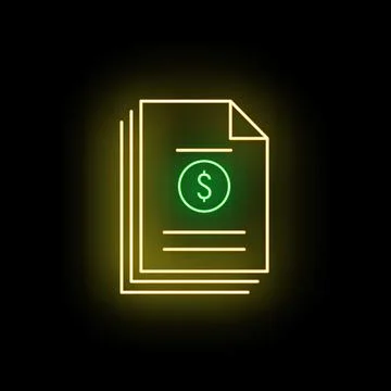 Neon glowing financial document outline with dollar sign Stock Illustration