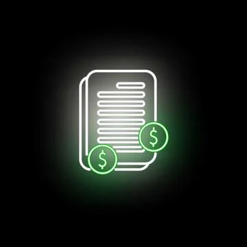 Neon glowing financial documents and money payment icon 스톡 일러스트