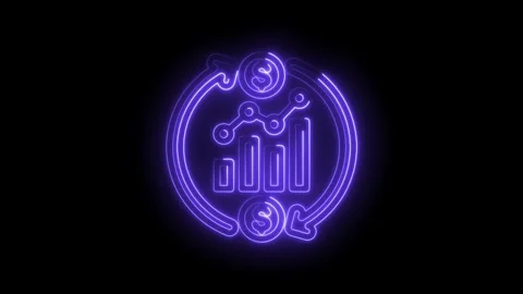 Neon glowing financial graph with dollar coins and circular arrows symbolizing Stock Footage 333960448