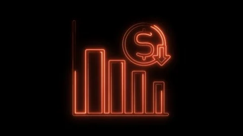 Neon glowing financial graph down arrow dollar icon isolated on black backg.. Stock Footage 315658820