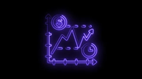 Neon glowing financial graph with upward trend dollar coin and clock icon r.. Stock Footage 346141748