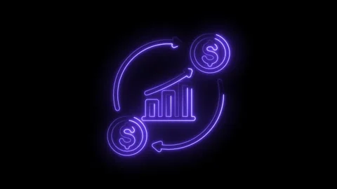 Neon glowing financial growth chart with dollar coins and circular arrows Stock Footage 333957375
