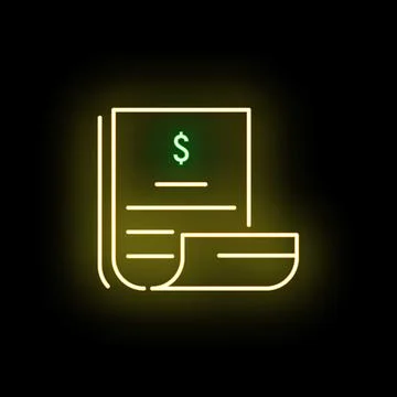 Neon glowing financial invoice document with dollar sign Illustration