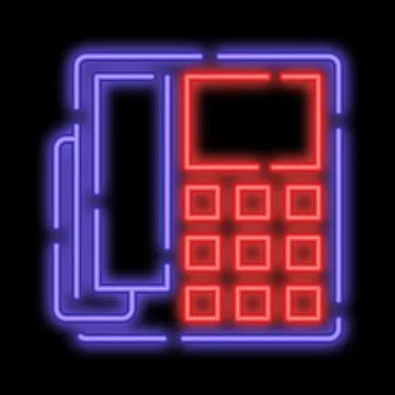 Neon glowing fixed wired office telephone with Illustrazione stock