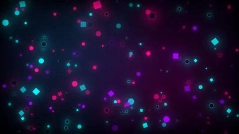 Neon Glowing Floating Geometric Shapes and Particles Loop Animation Stock Footage 341673120