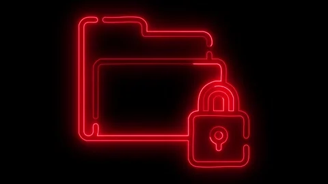 Neon glowing folder and padlock animation Stock Footage 323345230
