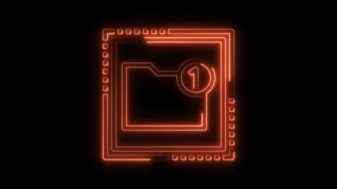 Neon glowing folder icon with notification animation on black background Stock Footage 322974011