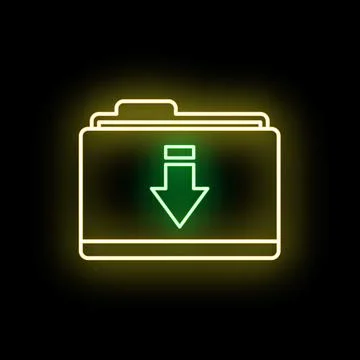 Neon glowing folder icon symbolizing data download Ilustração Stock