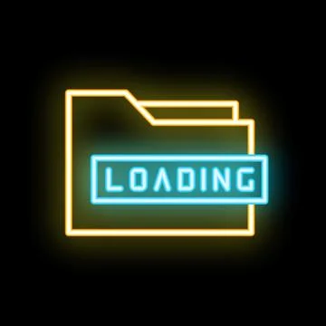 Neon glowing folder with loading inscription on a black background Stock Illustration