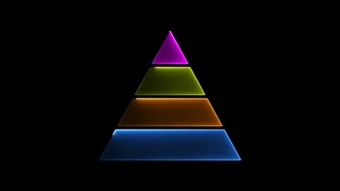 Neon glowing four-level pyramid infographic chart for business strategy and.. Видео 334396026