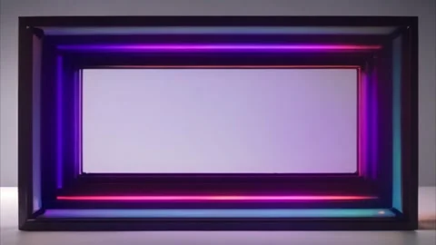 Neon glowing frame horizontal, rectangular, screen moving slowly effect. Stock Footage 273954357