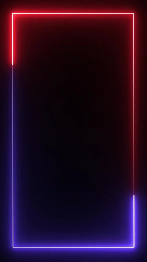 Neon glowing frame loop with red and blue lights on dark vertical background Видео 338387287