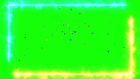 Neon glowing frames with floating confetti particles on green screen background Stockbeeldmateriaal 344714200