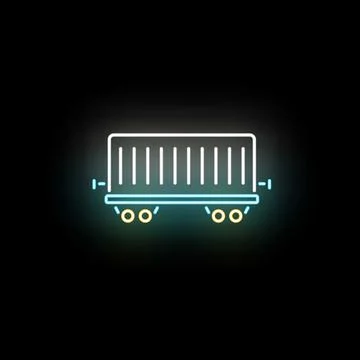 Neon glowing freight wagon container train icon 스톡 일러스트