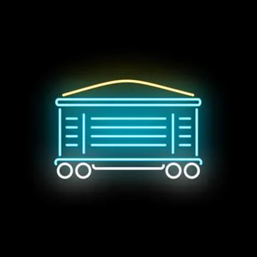 Neon glowing freight wagon transporting coal concept Illustrazione stock