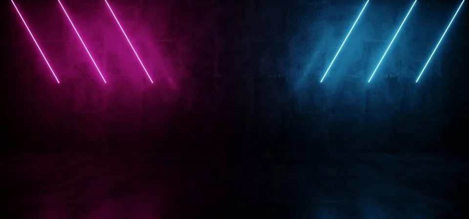 Neon Glowing Future Sci Fi Night Fashion Club Laser Beam Purple Blue Concrete Stock Illustration
