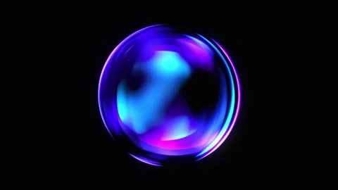 Neon glowing futuristic 3d sphere. Vibrant blue and purple 3d orb Stock Footage 307870899