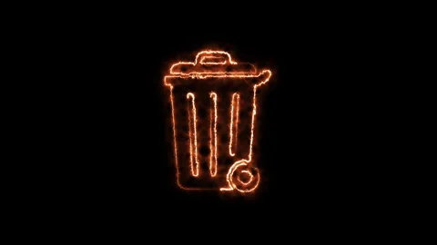 Neon glowing garbage bin sign outline animation isolated on black backgroun.. Stock Footage 338130896