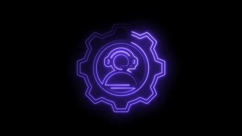 Neon glowing gear with headset icon symbolizing customer service support te.. Stock Footage 346127379