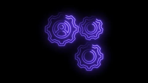 Neon glowing gears rotating on a black background technology and engineering Stock Footage 330777437