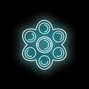 Neon glowing geometric flower shape on dark background Stock Illustration