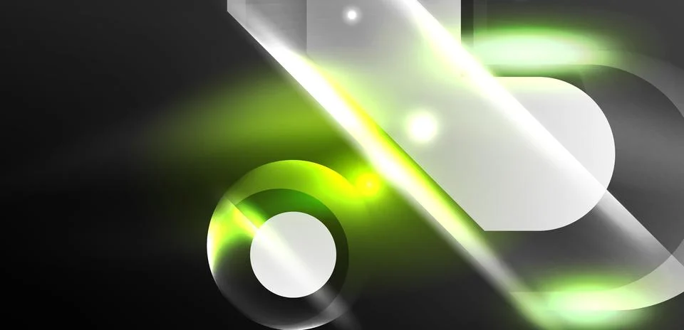 Neon glowing geometric shapes vector abstract background. Round elements, light Stock Illustration