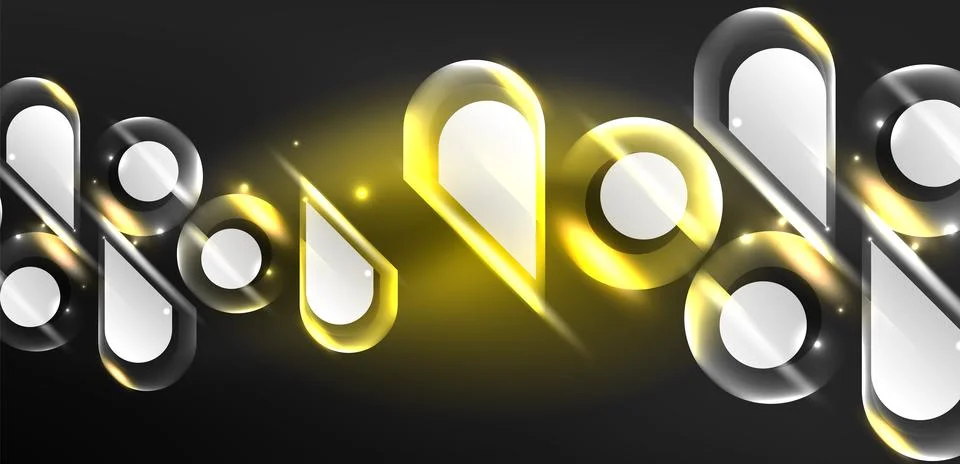 Neon glowing geometric shapes vector abstract background. Round elements, light Stock Illustration