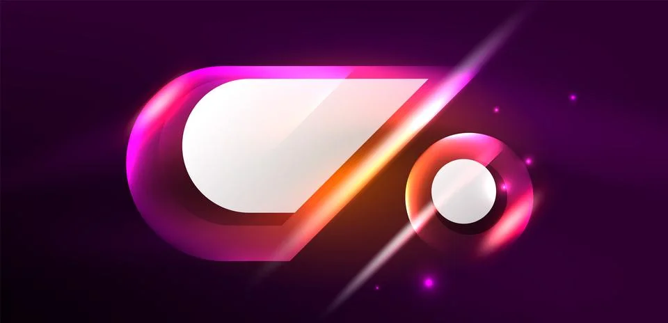 Neon glowing geometric shapes vector abstract background. Round elements, light Illustrazione stock