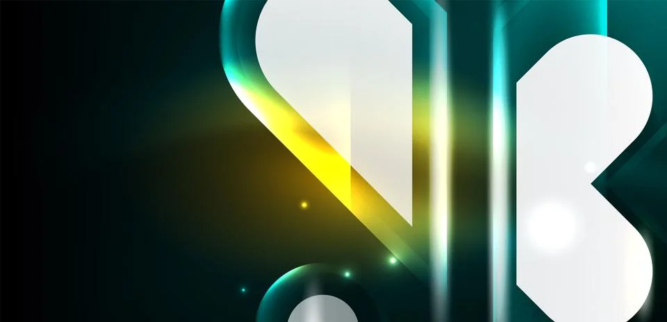Neon glowing geometric shapes vector abstract background. Round elements, light Illustrazione stock
