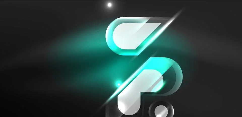 Neon glowing geometric shapes vector abstract background. Round elements, light 스톡 일러스트