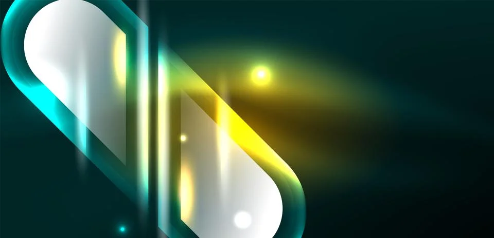 Neon glowing geometric shapes vector abstract background. Round elements, light 스톡 일러스트