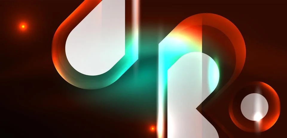 Neon glowing geometric shapes vector abstract background. Round elements, light Stock Illustration