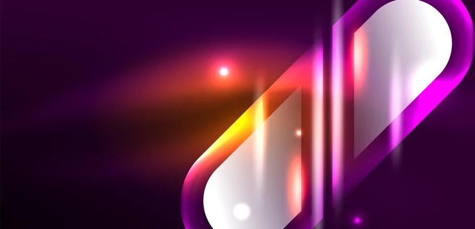 Neon glowing geometric shapes vector abstract background. Round elements, light イラスト素材