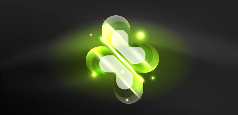 Neon glowing geometric shapes vector abstract background. Round elements, light Illustrazione stock