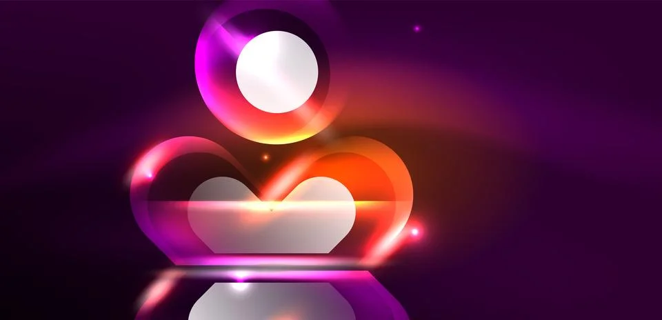 Neon glowing geometric shapes vector abstract background. Round elements, light Stock Illustration
