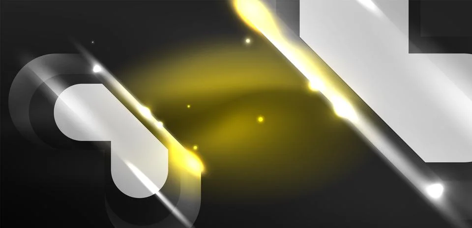 Neon glowing geometric shapes vector abstract background. Round elements, light Stockillustratie