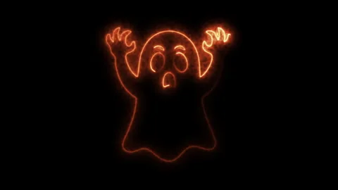Neon glowing ghost animation with orange light effect on black background f.. Stock Footage 339074446