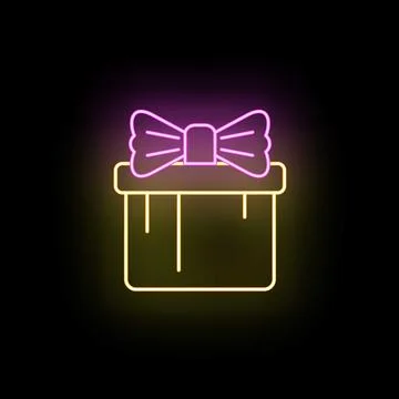 Neon glowing gift box icon for celebration and surprise Stock Illustration