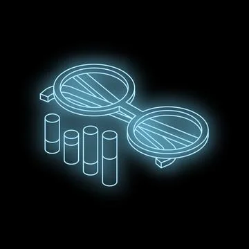 Neon glowing glasses analyzing growing bar chart on black background イラスト素材