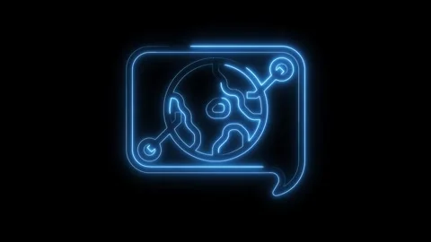 Neon glowing global support icon animation on black background concept for Stock Footage 322971470