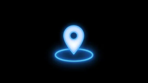 Neon glowing GPS location map pin animation Stock Footage 336911150