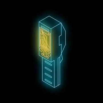 Neon glowing gps navigator device showing map in isometric view Stock Illustration