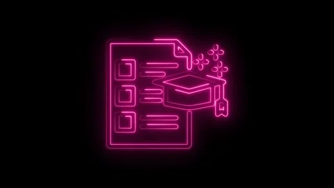 Neon glowing graduation cap and checklist icon on black background abstract Stock Footage 333957969