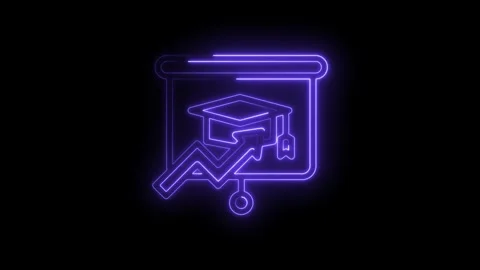 Neon glowing graduation cap and upward trending arrow graph on presentation Stock Footage 333964597